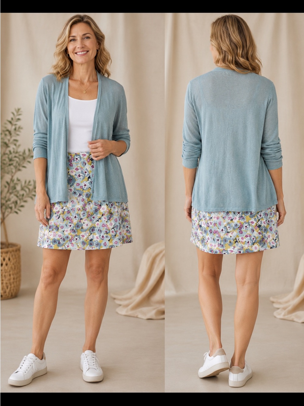 J. Jill Light Blue Floral Mini Skirt and Cardigan